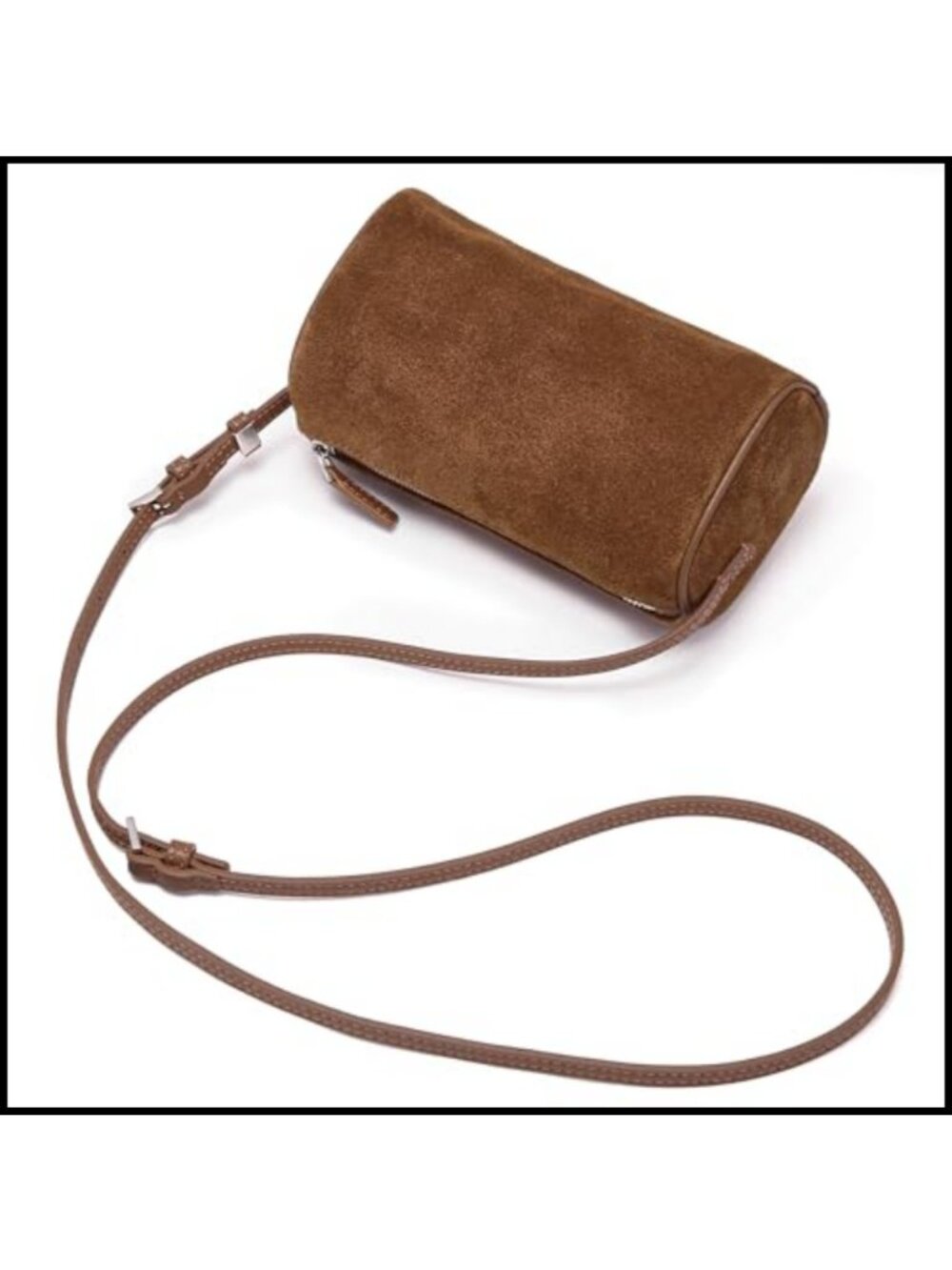 Suede Leather Crossbody Bag Small Barrel Purse for Women - Picture 3 of 6